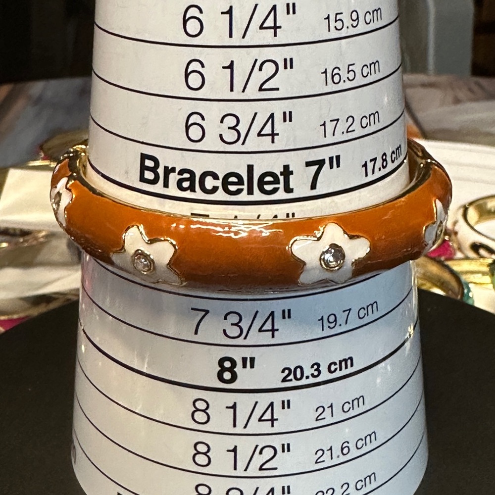 Brown and White Floral Hinge Bangle